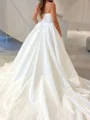 A-line Straight Pleated Cathedral Train Satin Corset Wedding Dress