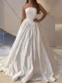 A-line Straight Pleated Cathedral Train Satin Corset Wedding Dress