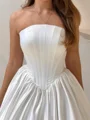 A-line Straight Pleated Cathedral Train Satin Corset Wedding Dress
