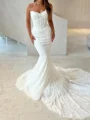 Mermaid Straight Appliques Lace Cathedral Train Lace Wedding Dress