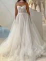 A-line Sweetheart Pleated Sweep Train Tulle Corset Wedding Dress