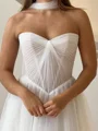 A-line Sweetheart Pleated Sweep Train Tulle Corset Wedding Dress