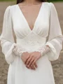 A-line V-neck Long Sleeves Appliques Lace Floor-Length Chiffon Wedding Dress