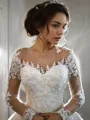Ball Gown Bateau Court Train Tulle Wedding Dresses With Appliques Lace