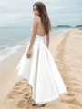 A-Line/Princess V-neck Asymmetrical Satin Wedding Dresses