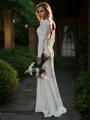 Sheath/Column Jewel Sweep Train Stretch Crepe Wedding Dresses