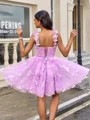 A-line Straps Appliques Lace Short/Mini Tulle Corset Dress