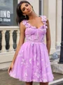 A-line Straps Appliques Lace Short/Mini Tulle Corset Dress