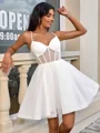 A-line V-neck Short/Mini Tulle Corset Dress