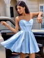 A-line Cowl Pleated Short/Mini Silk Like Satin Corset Dress