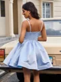 Ball-Gown Spaghetti Straps Bow Short/Mini Satin Dress