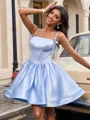 Ball-Gown Spaghetti Straps Bow Short/Mini Satin Dress