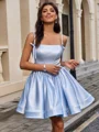 Ball-Gown Spaghetti Straps Bow Short/Mini Satin Dress