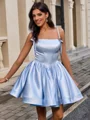 Ball-Gown Spaghetti Straps Bow Short/Mini Satin Dress