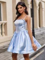 Ball-Gown Spaghetti Straps Bow Short/Mini Satin Dress