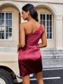 Sheath One-Shoulder Pleated Short/Mini Silk Like Satin Dress
