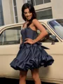 Ball-Gown Straight Bow Short/Mini Taffeta Dress