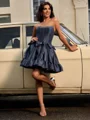 Ball-Gown Straight Bow Short/Mini Taffeta Dress