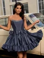 Ball-Gown Straight Bow Short/Mini Taffeta Dress