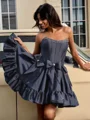 Ball-Gown Straight Bow Short/Mini Taffeta Dress