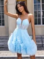 A-line Spaghetti Straps Flower Short/Mini Tulle Corset Dress