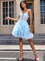 A-line Spaghetti Straps Flower Short/Mini Tulle Corset Dress