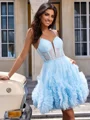 A-line Spaghetti Straps Flower Short/Mini Tulle Corset Dress