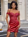 Sheath Off-the-Shoulder Appliques Lace Short/Mini Silk Like Satin Corset Dress