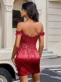 Sheath Off-the-Shoulder Appliques Lace Short/Mini Silk Like Satin Corset Dress