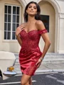 Sheath Off-the-Shoulder Appliques Lace Short/Mini Silk Like Satin Corset Dress