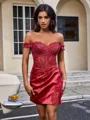Sheath Off-the-Shoulder Appliques Lace Short/Mini Silk Like Satin Corset Dress