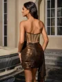 Sheath Straight Pleated Short/Mini Metallic Satin Corset Dress
