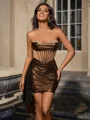 Sheath Straight Pleated Short/Mini Metallic Satin Corset Dress