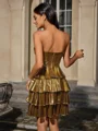 A-line Sweetheart Cascading Ruffles Short/Mini Metallic Satin Dress