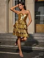 A-line Sweetheart Cascading Ruffles Short/Mini Metallic Satin Dress