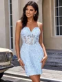Sheath V-neck Appliques Lace Short/Mini Tulle Corset Dress