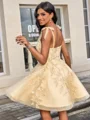Ball-Gown Straps Appliques Lace Short/Mini Tulle Dress