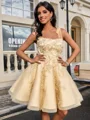 Ball-Gown Straps Appliques Lace Short/Mini Tulle Dress