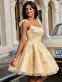 Ball-Gown Straps Appliques Lace Short/Mini Tulle Dress