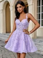 A-line V-neck Appliques Lace Short/Mini Tulle Corset Dress