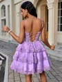 A-line Spaghetti Straps Appliques Lace Short/Mini Lace Corset Dress