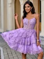 A-line Spaghetti Straps Appliques Lace Short/Mini Lace Corset Dress