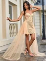 Sheath V-neck Sweep Train Dress