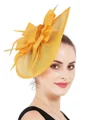 Ladies' Glamourous Flax With Feather Tea Party Hats