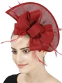 Ladies' Glamourous Flax With Feather Tea Party Hats
