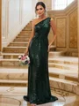 Sheath/Column Sequins Ruched One-Shoulder Sleeveless Sweep Train Bridesmaid Dresses