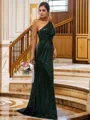 Sheath/Column Sequins Ruched One-Shoulder Sleeveless Sweep Train Bridesmaid Dresses