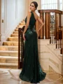 Sheath/Column Sequins Ruched One-Shoulder Sleeveless Sweep Train Bridesmaid Dresses