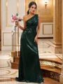 Sheath/Column Sequins Ruched One-Shoulder Sleeveless Sweep Train Bridesmaid Dresses