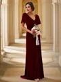 A-Line/Princess Velvet Ruched V-neck Short Sleeves Sweep Train Bridesmaid Dresses